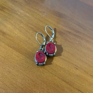 Extasia Instaglio Earrings Red Glass with Sterling Silver, Latch Hook